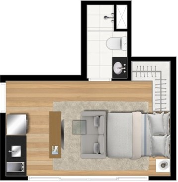 Apartamento pequeno decorado 20m²