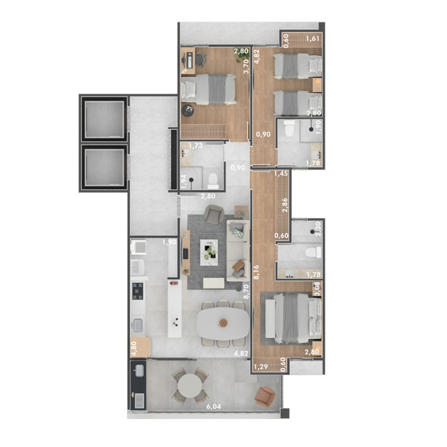 apartamento 3 quartos planta novo lançamento