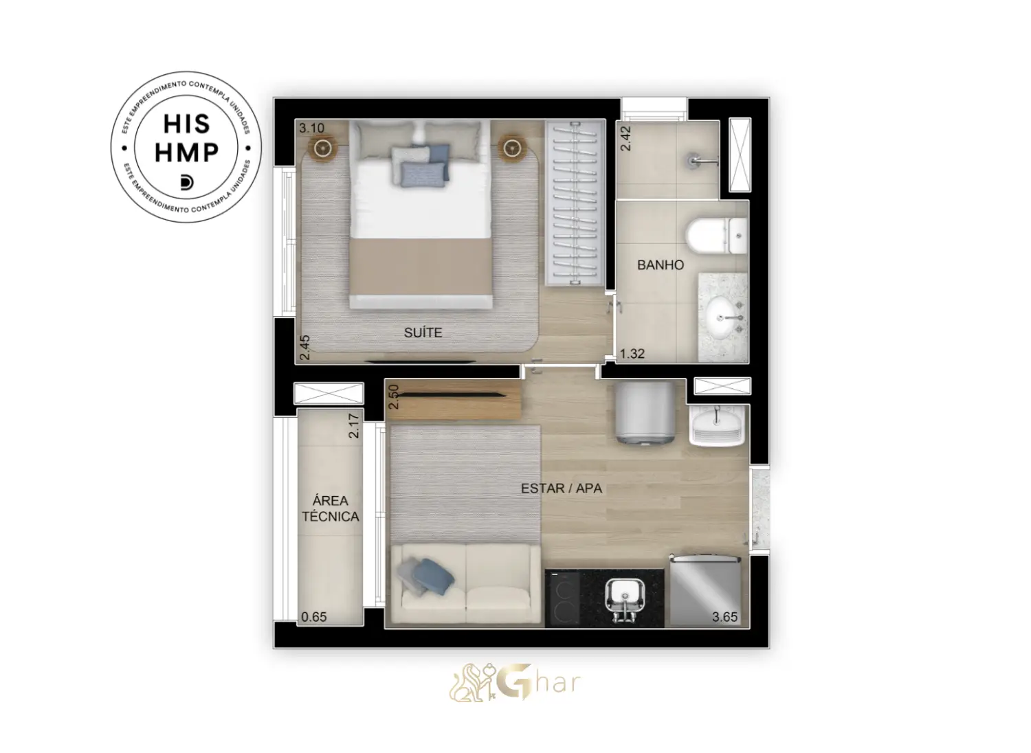 apartamento 30m2 planta baixa com quarto separado