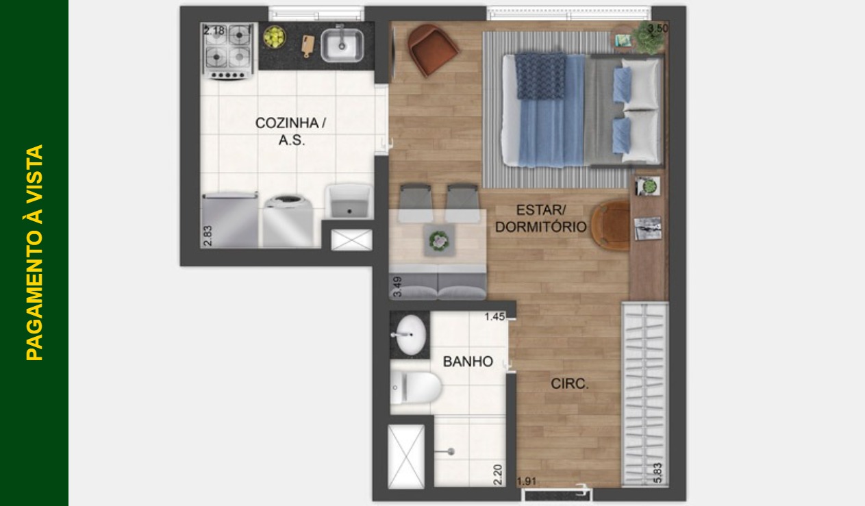 apartamento 30m2 planta baixa com varanda