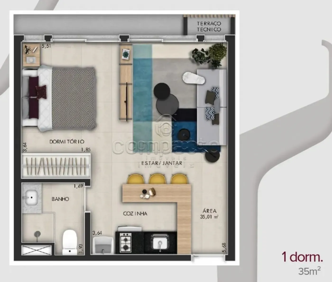 Apartamento pequeno funcional