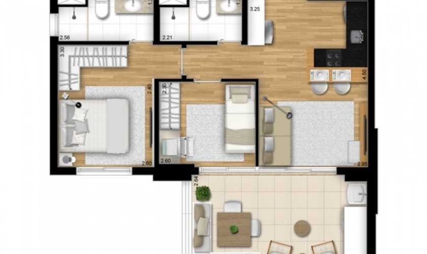 apartamento 40m2 com soluções de armazenamento