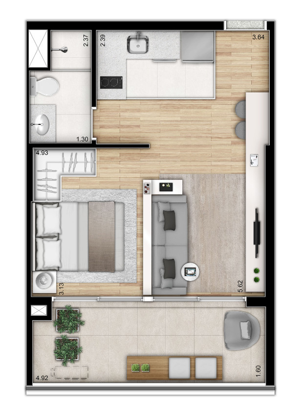 apartamento 40m2 para solteiro