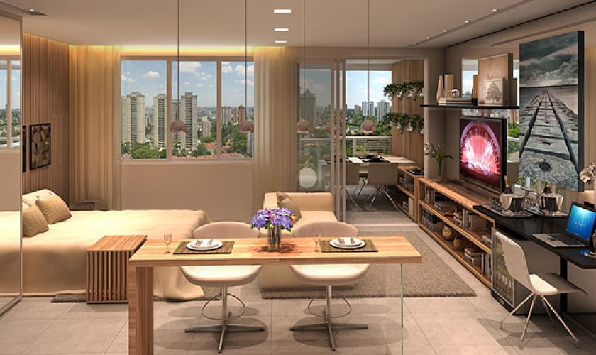 apartamento 42m2 decorado com varanda integrada