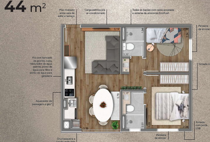 apartamento 45m2 decorado