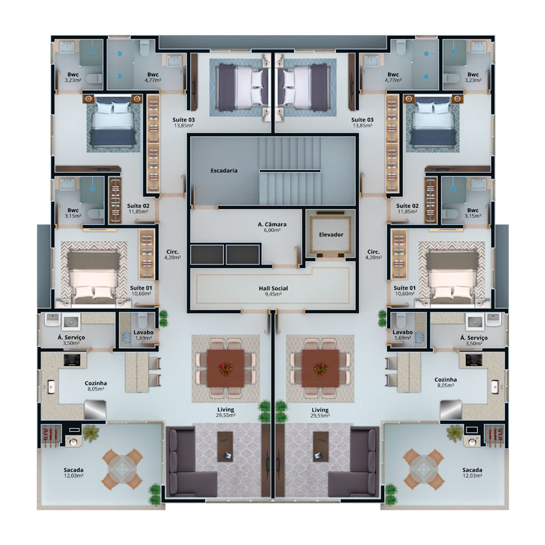 apartamento 50m2 com varanda