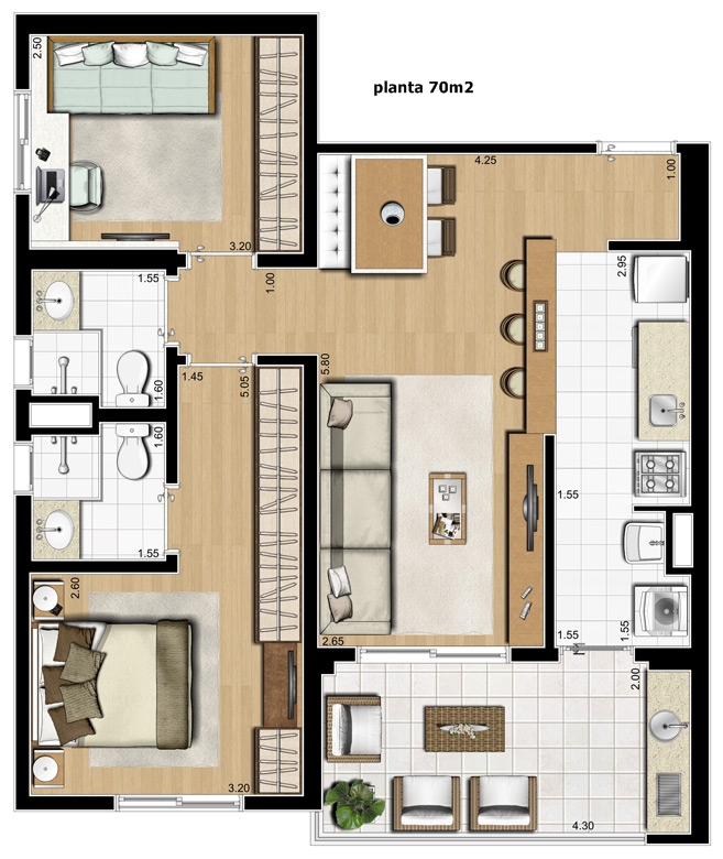 apartamento 70m2 2 vagas