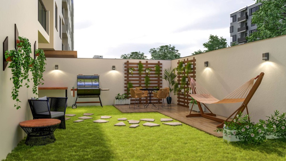 apartamento garden decorado com piscina