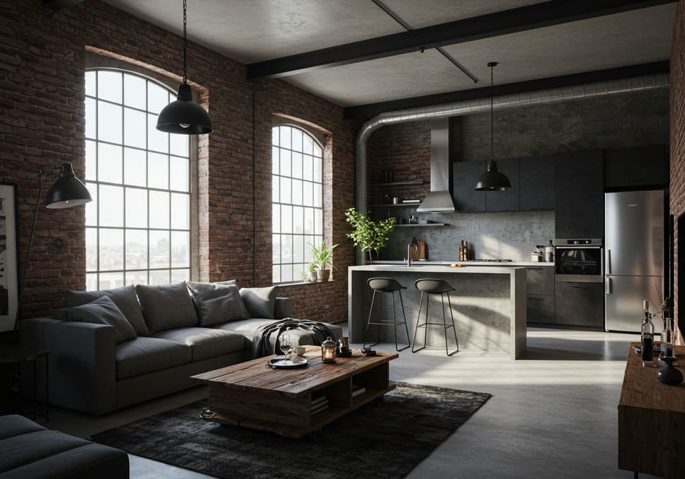 apartamento industrial com cimento queimado