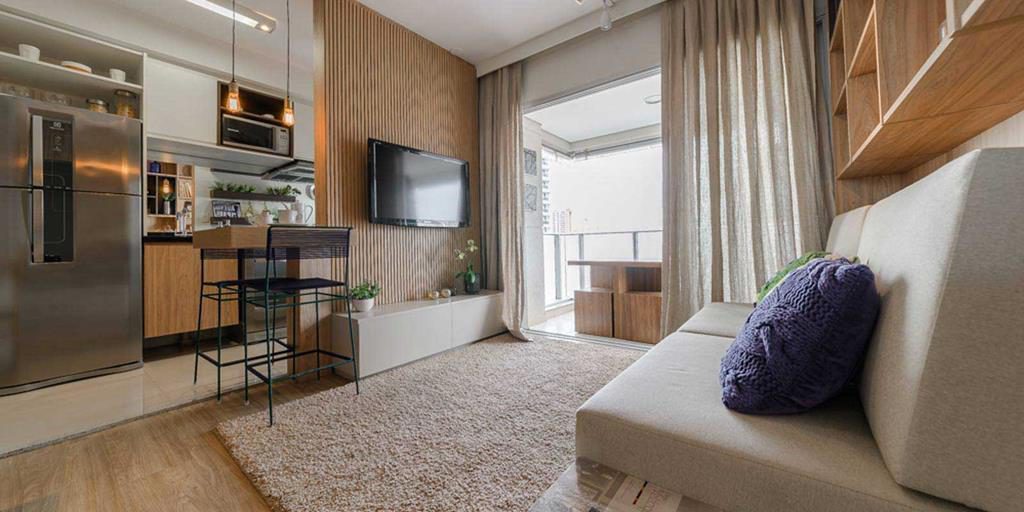 apartamento moderno pequeno com cores claras