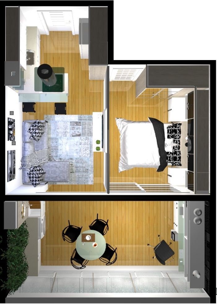 Apartamento pequeno com divisória vazada