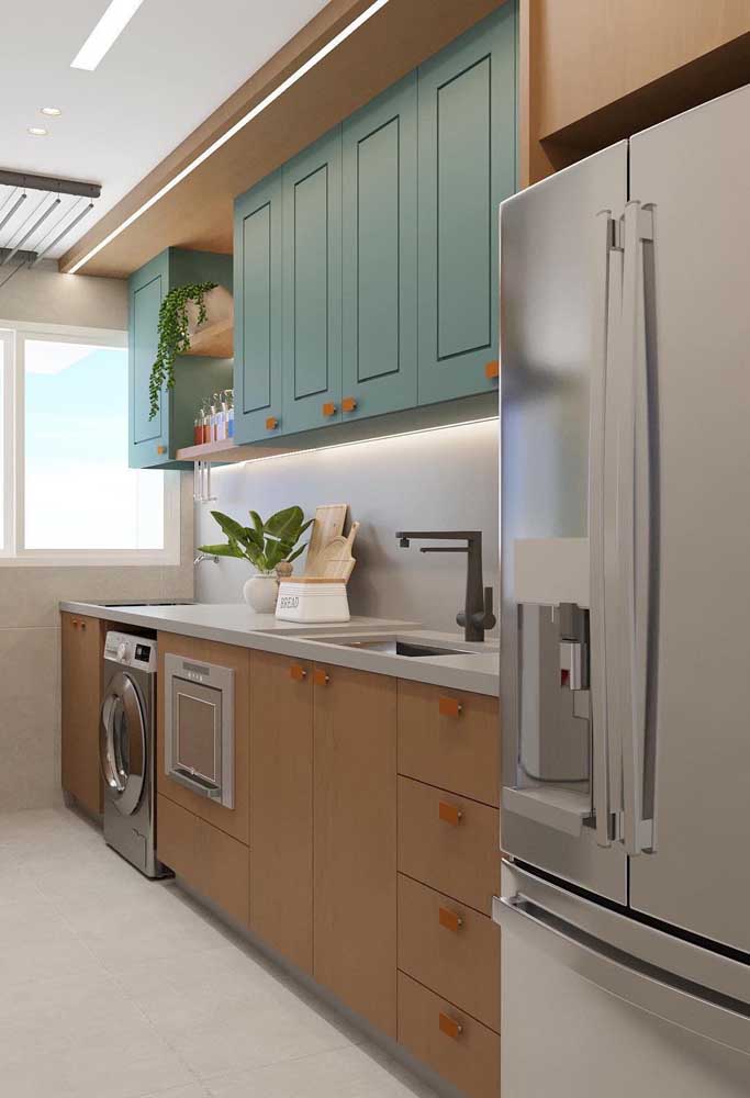cozinha apartamento planejada com lavanderia