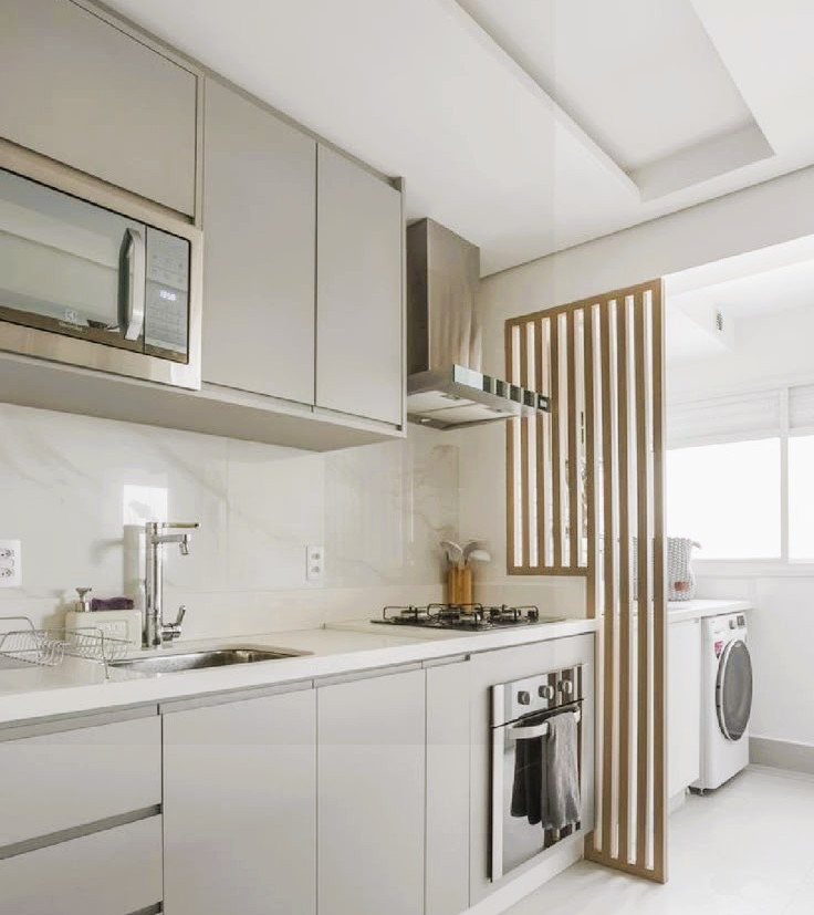 decoração cozinha pequena integrada com lavanderia