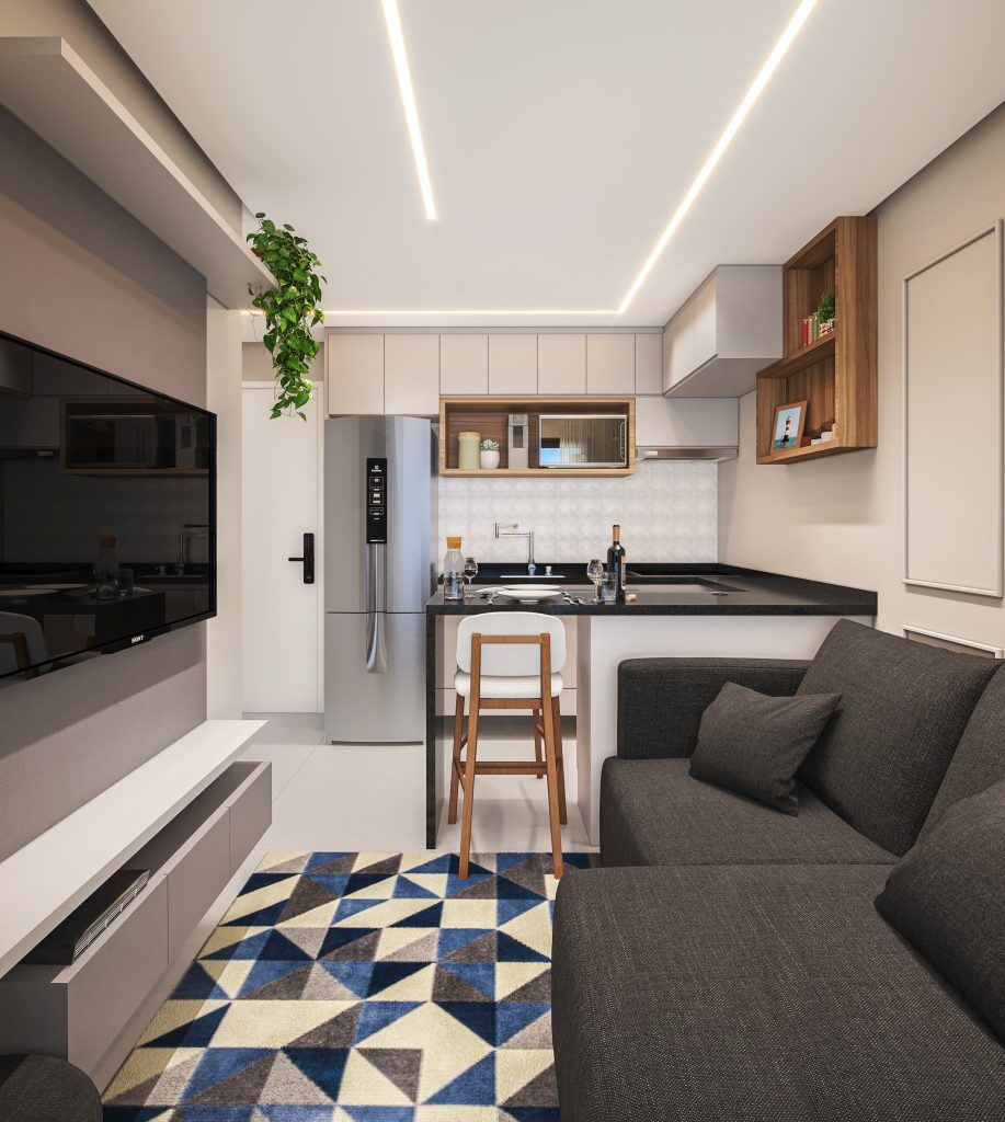 apartamento pequeno sala e cozinha integradas