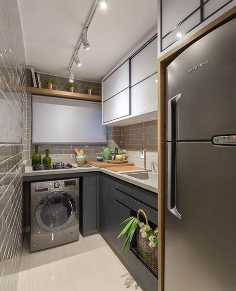 ideias de cozinha compacta com lavanderia