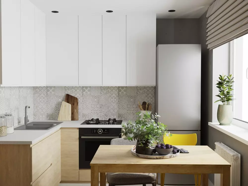 Cozinha planejada apartamento pequeno com cores claras