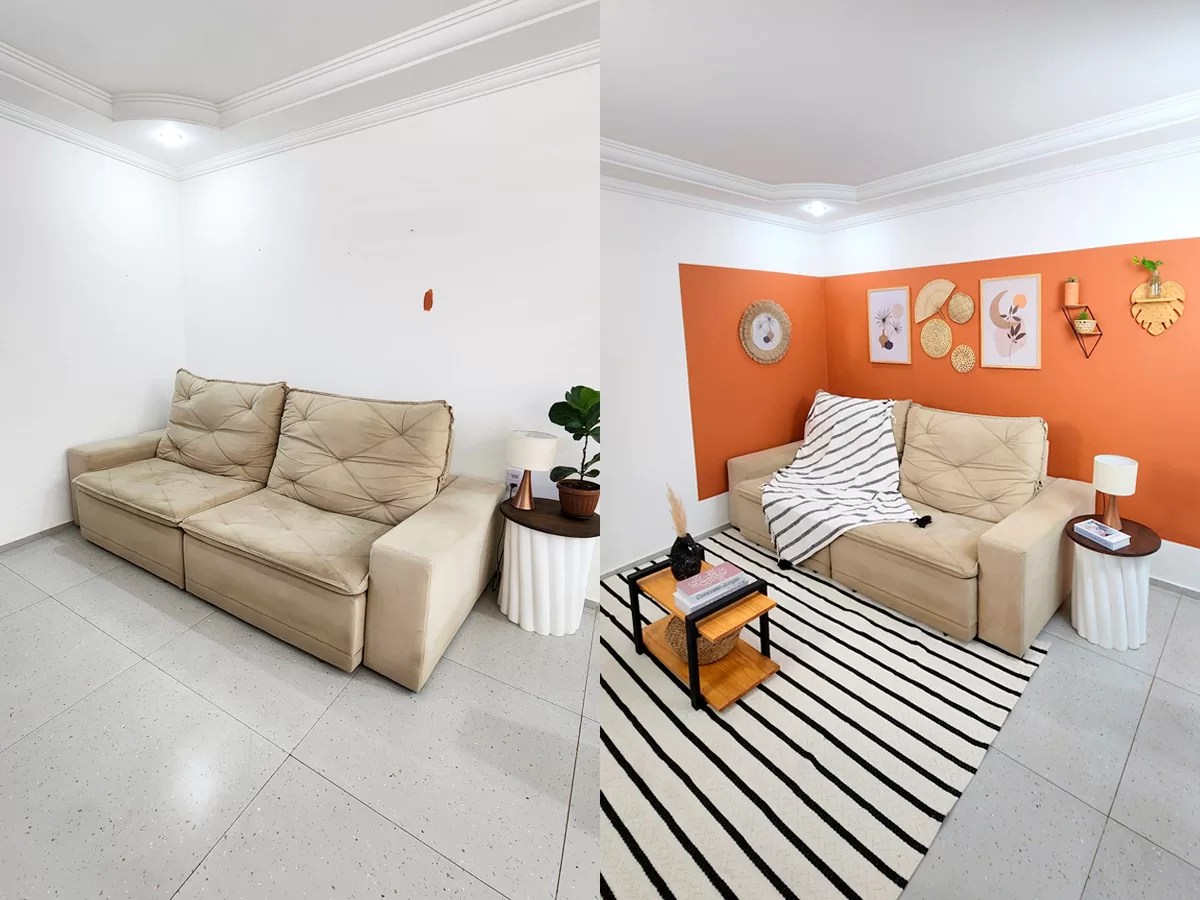 antes e depois decoração barata apartamento alugado