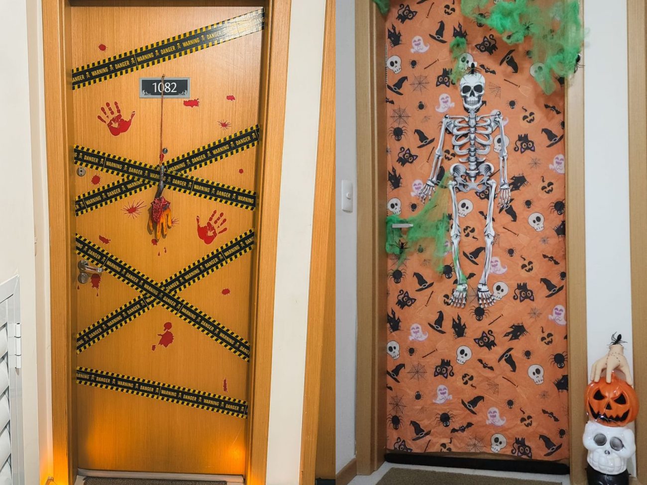 decoração porta halloween condomínio