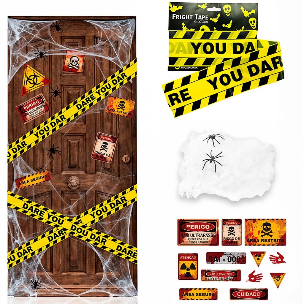 decoração porta apartamento halloween simples