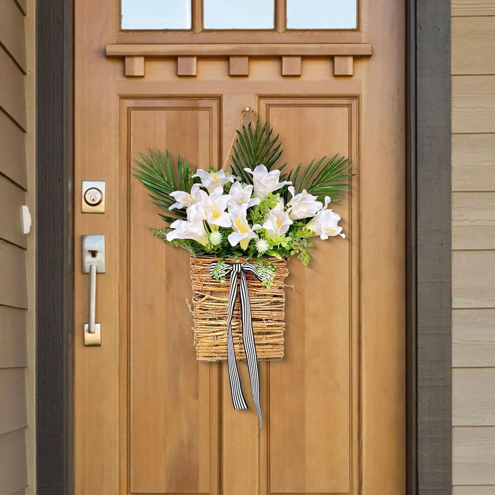 Enfeites de porta de apartamento com flores