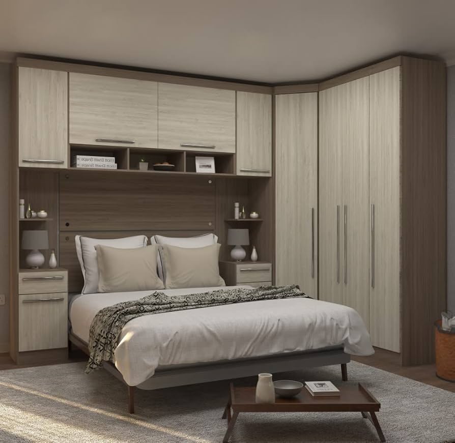 soluções de armazenamento para quarto de casal pequeno