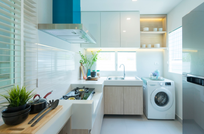 lavanderia apartamento pequeno iluminação