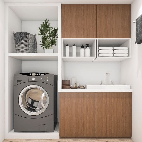 lavanderia apartamento pequeno cestos e caixas