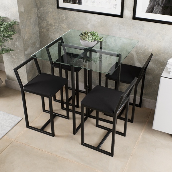 mesa de jantar vidro 4 cadeiras compacta
