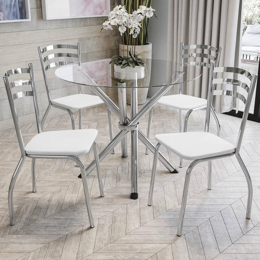 conjunto mesa vidro 4 cadeiras sala pequena