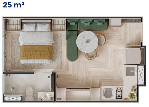 Planta apartamento 1 quarto 30m2