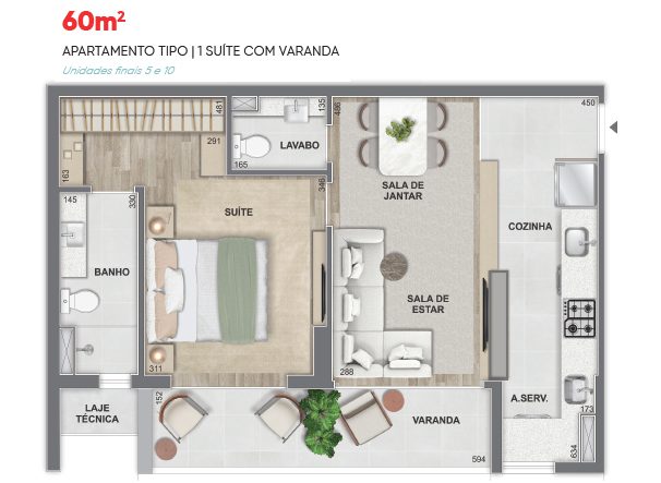 Planta apartamento 1 quarto com 2 banheiros