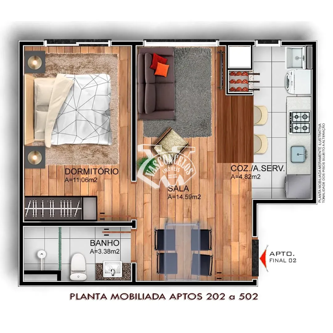 Planta apartamento 1 quarto com varanda