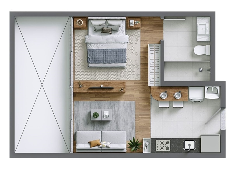 Planta apartamento 1 quarto studio