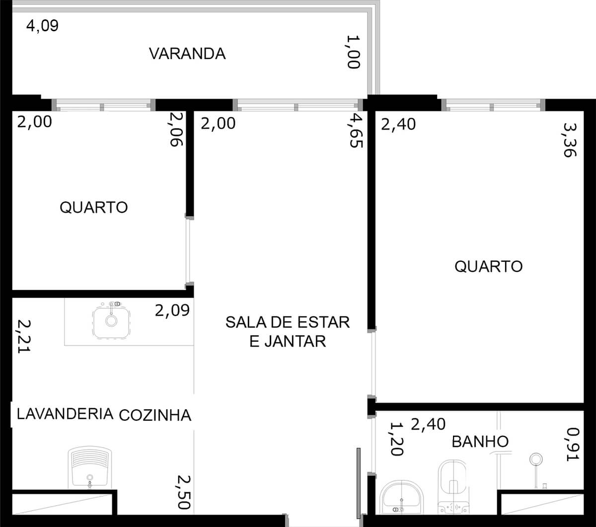 planta apartamento 2 quartos pequeno
