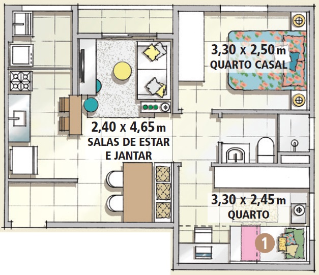 projeto apartamento 40m2 2 quartos