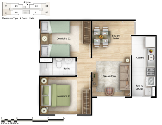apartamento 2 quartos 40m2 preço