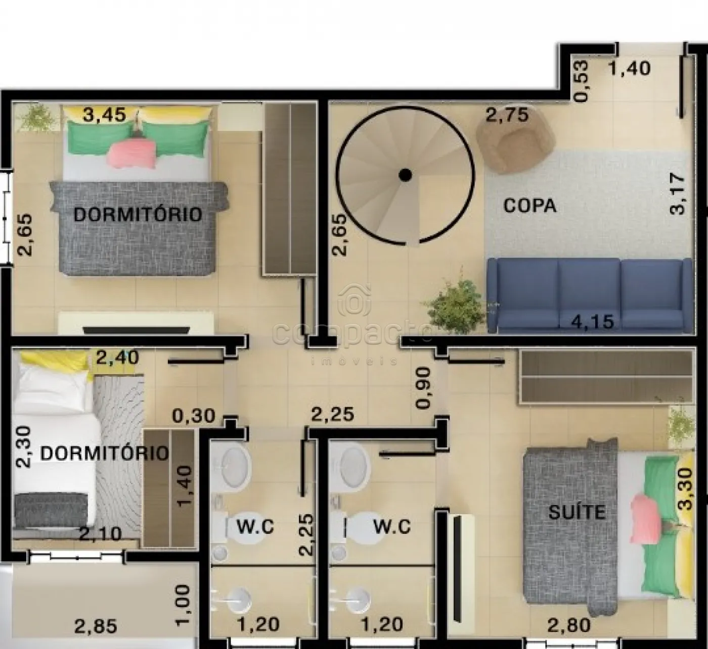 planta apartamento 2 quartos pequeno