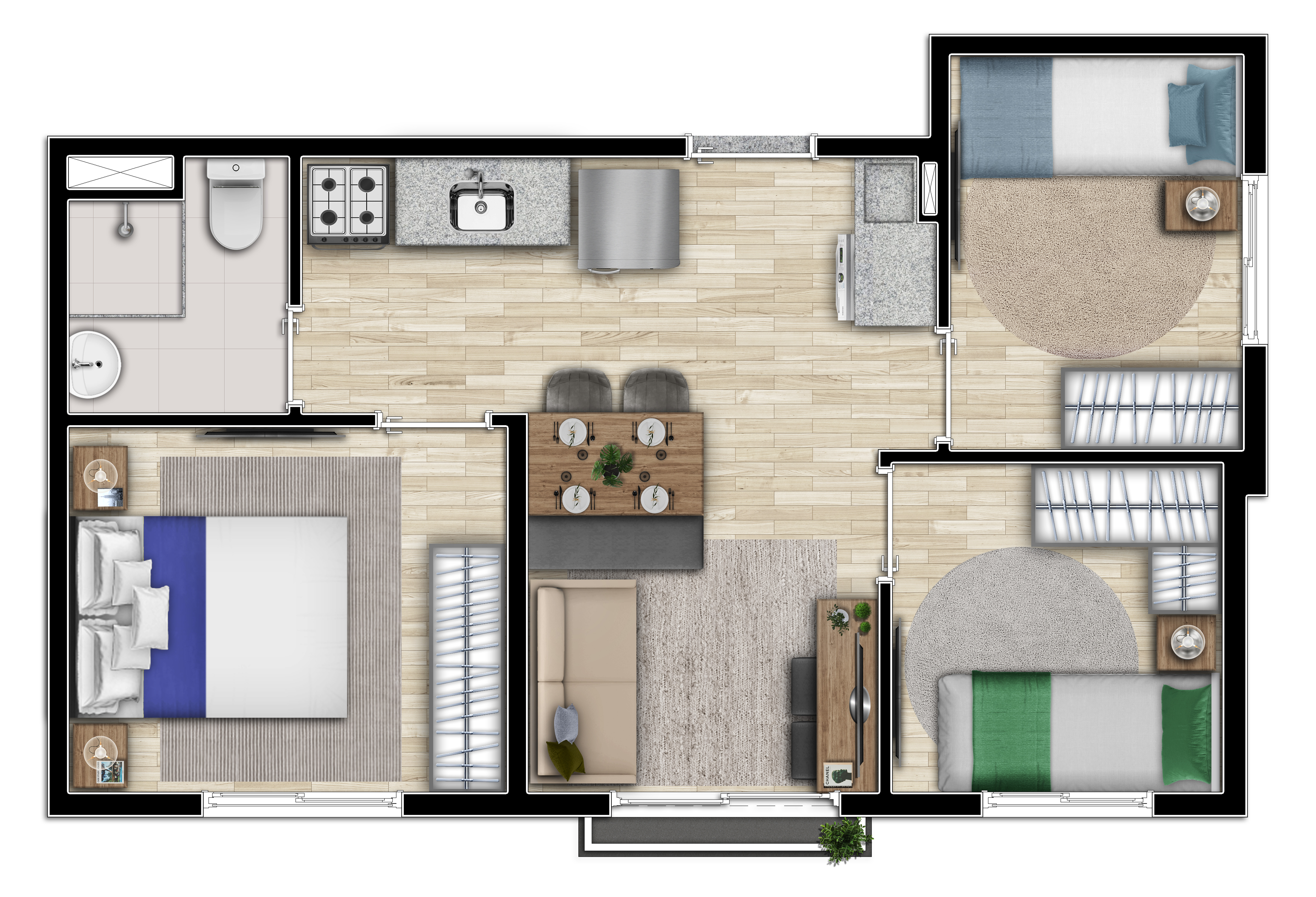 projeto apartamento 40m2 2 quartos