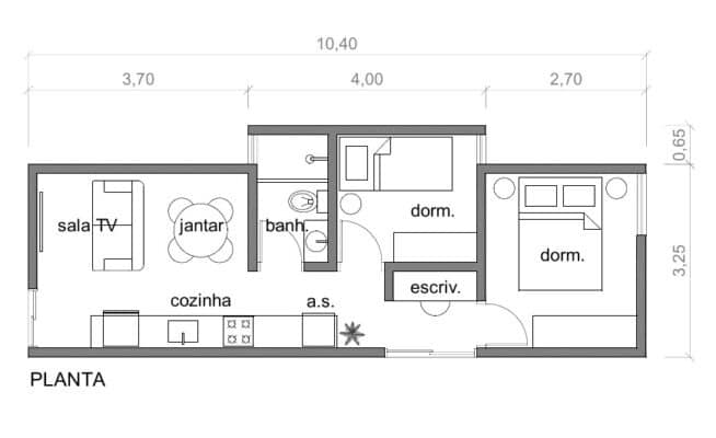 planta baixa apartamento 2 quartos 40m2