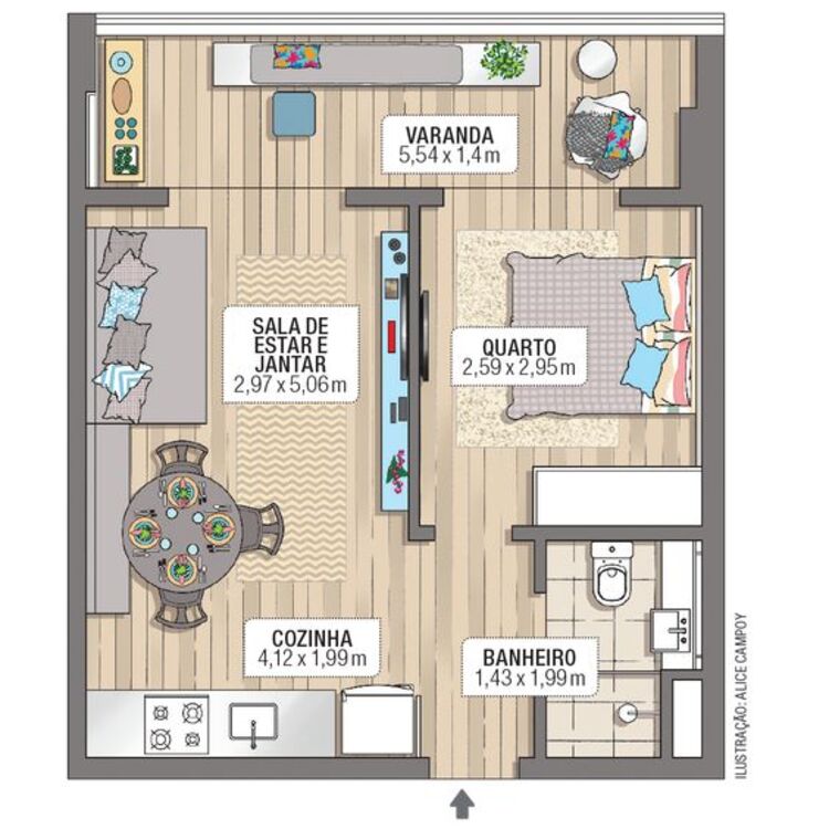 projeto apartamento 40m2 2 quartos