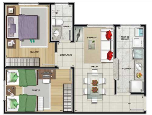 apartamento 45m2 2 quartos cury