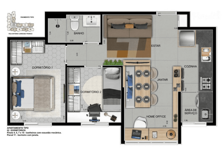 apartamento 45m2 mobiliado
