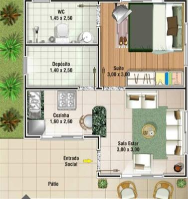 planta apartamento 2 quartos 50m2 para casal