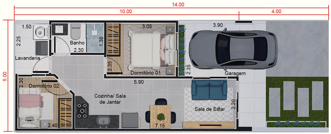 apartamento 50m2 2 quartos otimizacao de espaco