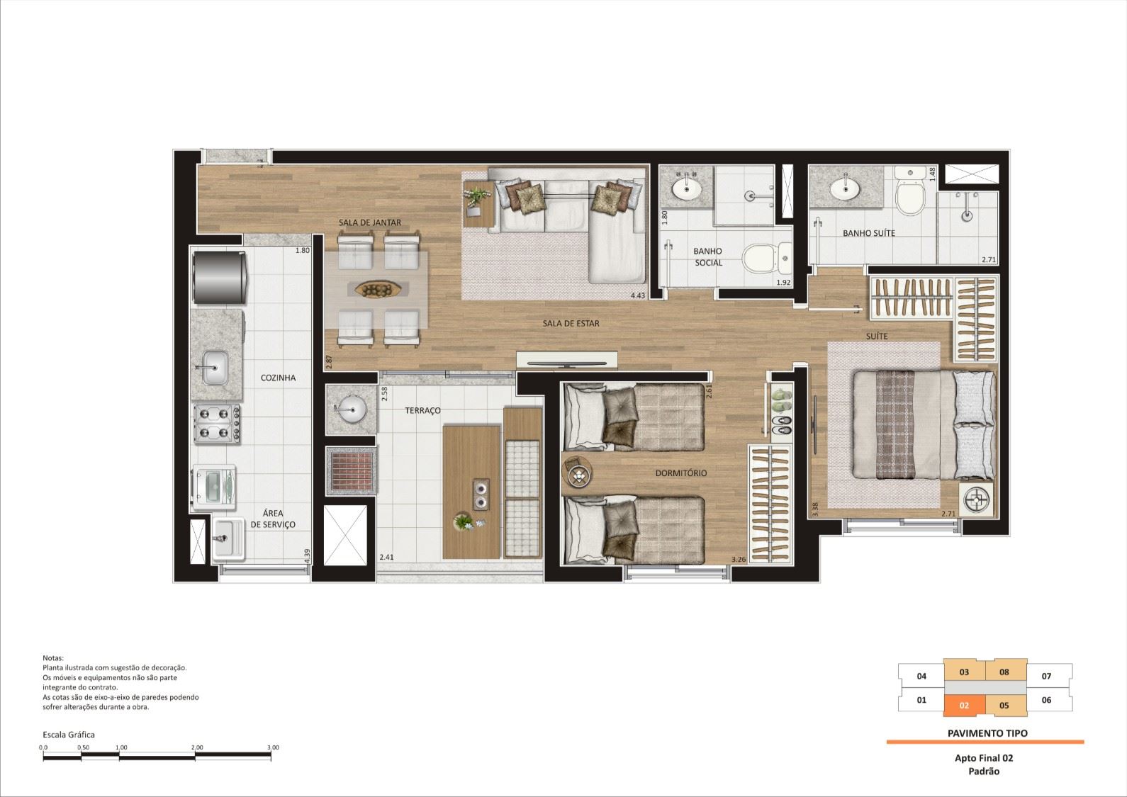 apartamento 60m2 2 quartos planta baixa moderna
