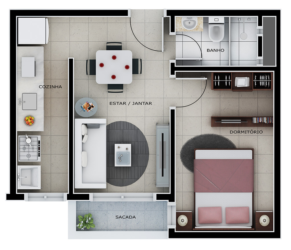 Planta apartamento 1 quarto pequeno