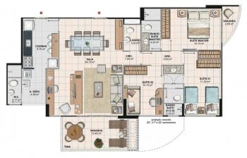 plantas de apartamento 3 quartos com cozinha americana