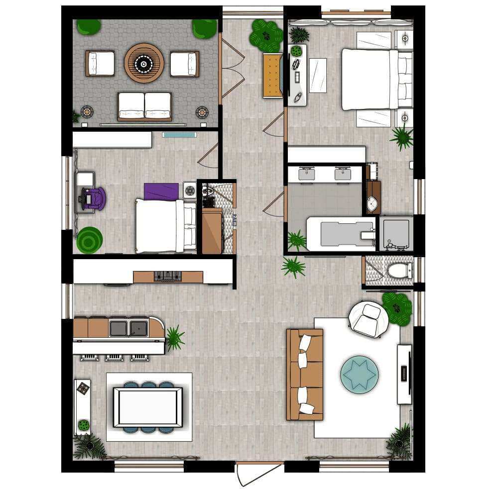 planta apartamento 2 quartos cozinha americana