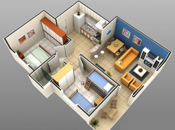 planta apartamento 2 quartos conceito aberto