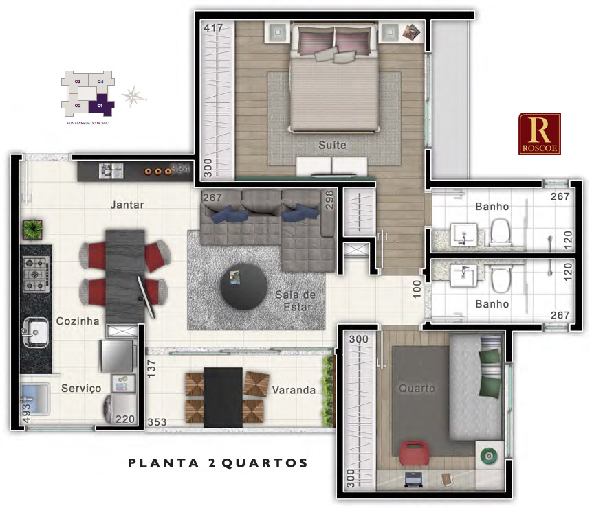 planta apartamento 2 quartos com quintal